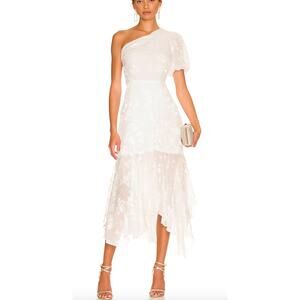 NWT ASTR the Label Santorini Midi Dress in White One Shoulder Flowy Chiffon sz M